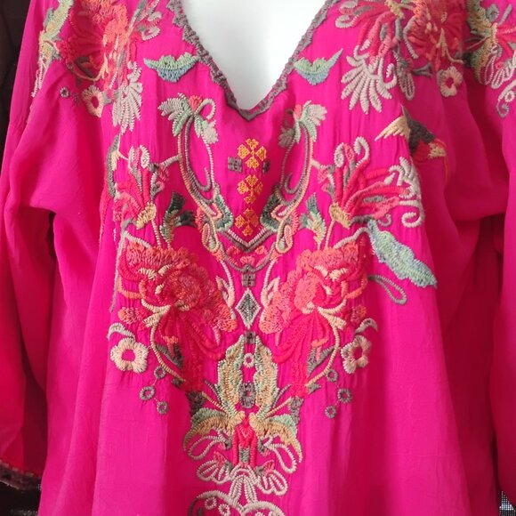❤️Amazing! JOHNNY WAS HOT PINK Embroidered Langenlook Blouse Top 52" Bust - Picture 2 of 12